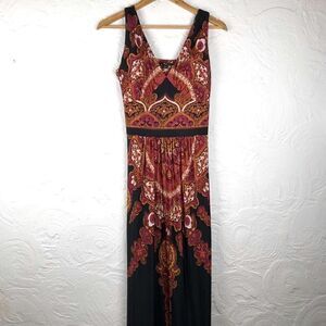 Milano Black Gold Wine Paisley Tank Maxi Dress